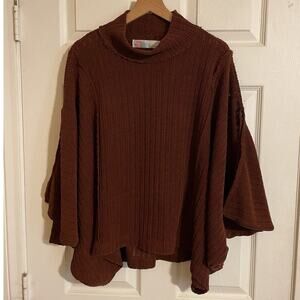 Free People Beach Brown Short Sleeve Moc Neck Poncho Style Boho Sweater Sz XS